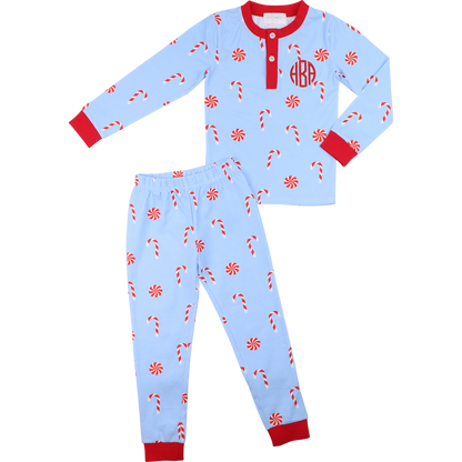 Blue And Red Knit Candy Cane Pajamas