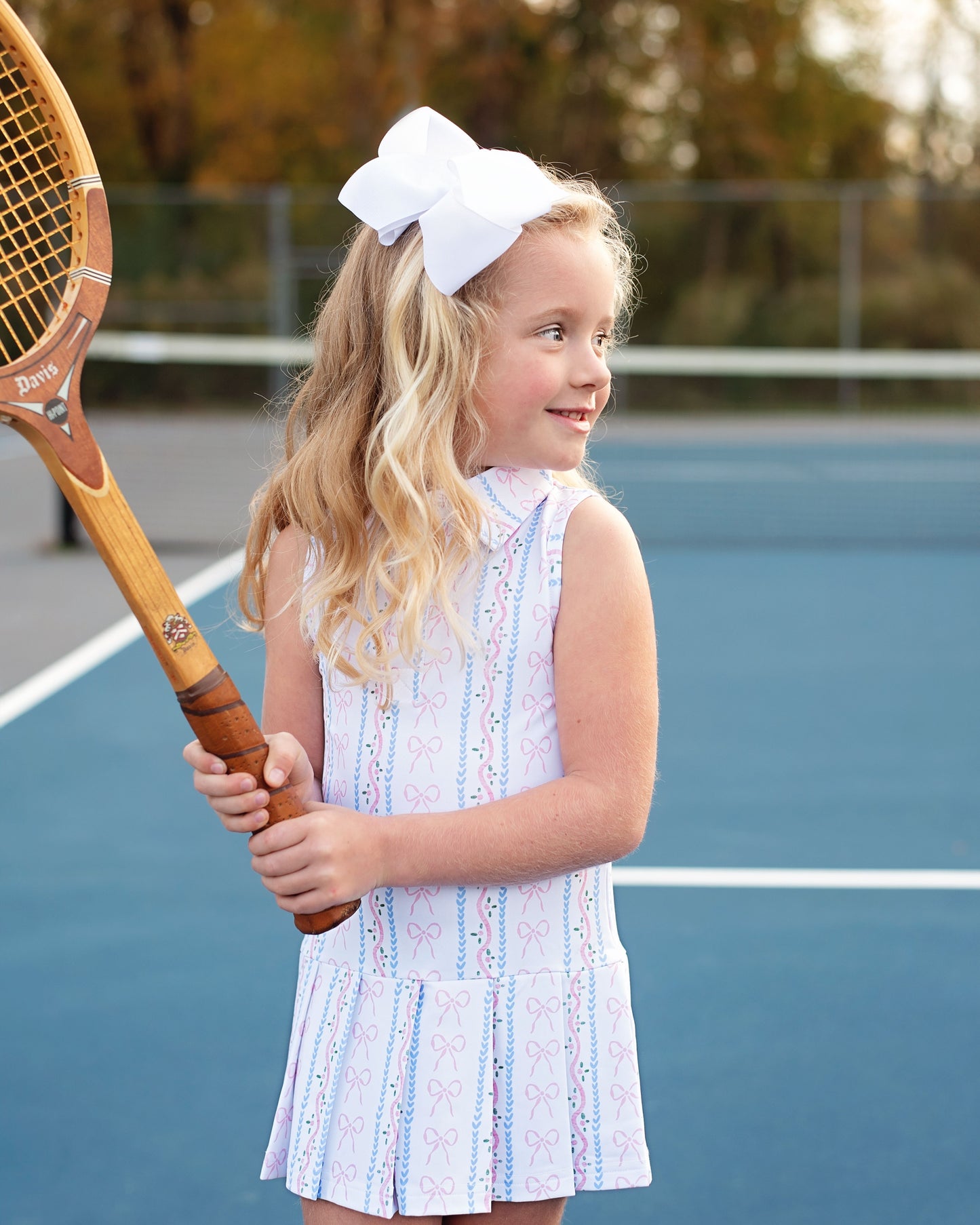 Pink And Blue Bow Striped Knit Tennis Dress