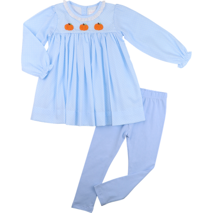 Blue Dot Pique Crochet Pumpkin Legging Set