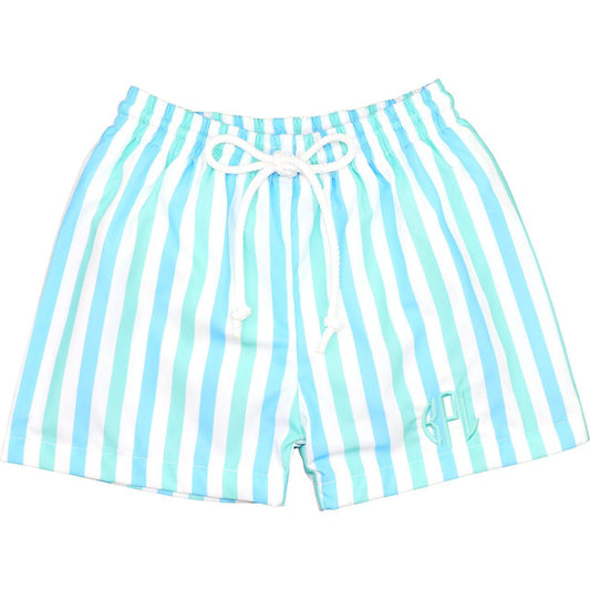 Blue And Mint Stripe Swim Trunks