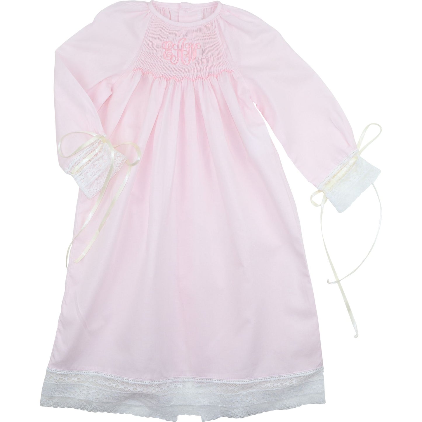 Pink Smocked Heirloom Baby Gown