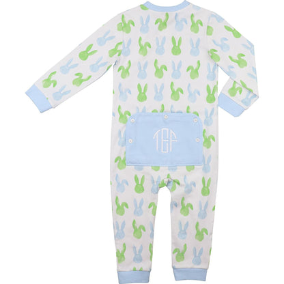 Blue And Green Bunny Ear Knit Zipper Pajamas