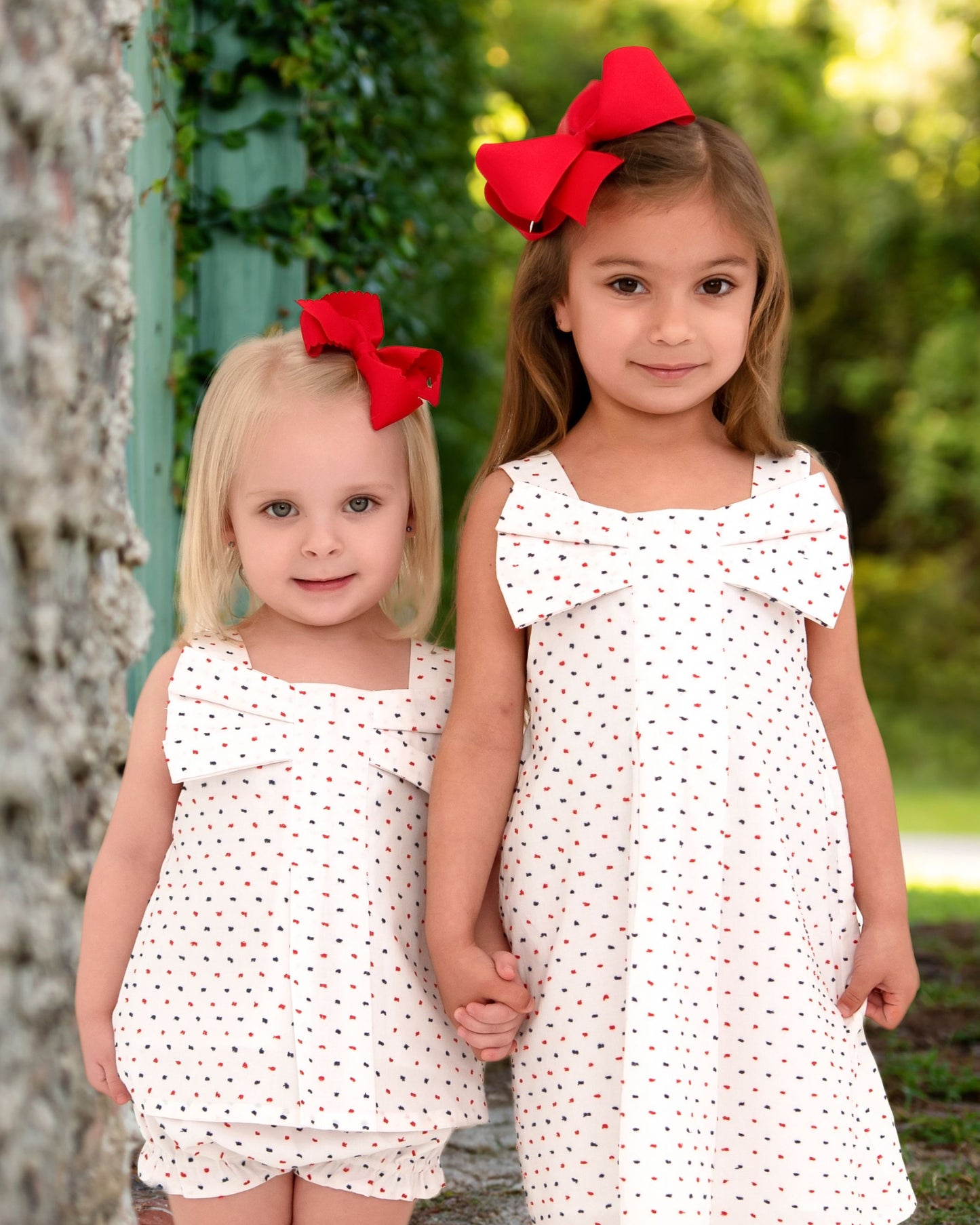 Red And Navy Swiss Dot Bow Dress