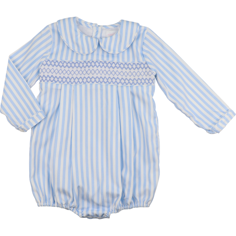 Blue Smocked Striped Corduroy Bubble