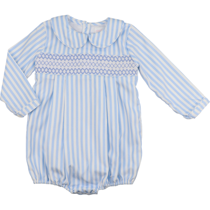 Blue Smocked Striped Corduroy Bubble