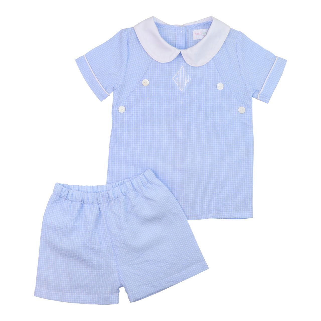 Blue Windowpane Button Short Set