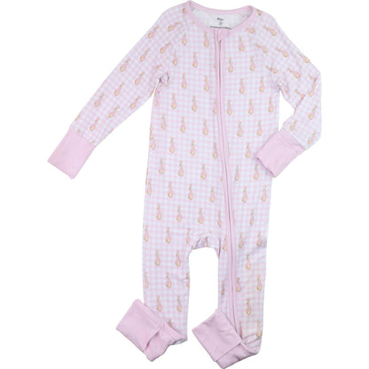 Pink Check Bunny Bamboo Knit Zipper Pajamas