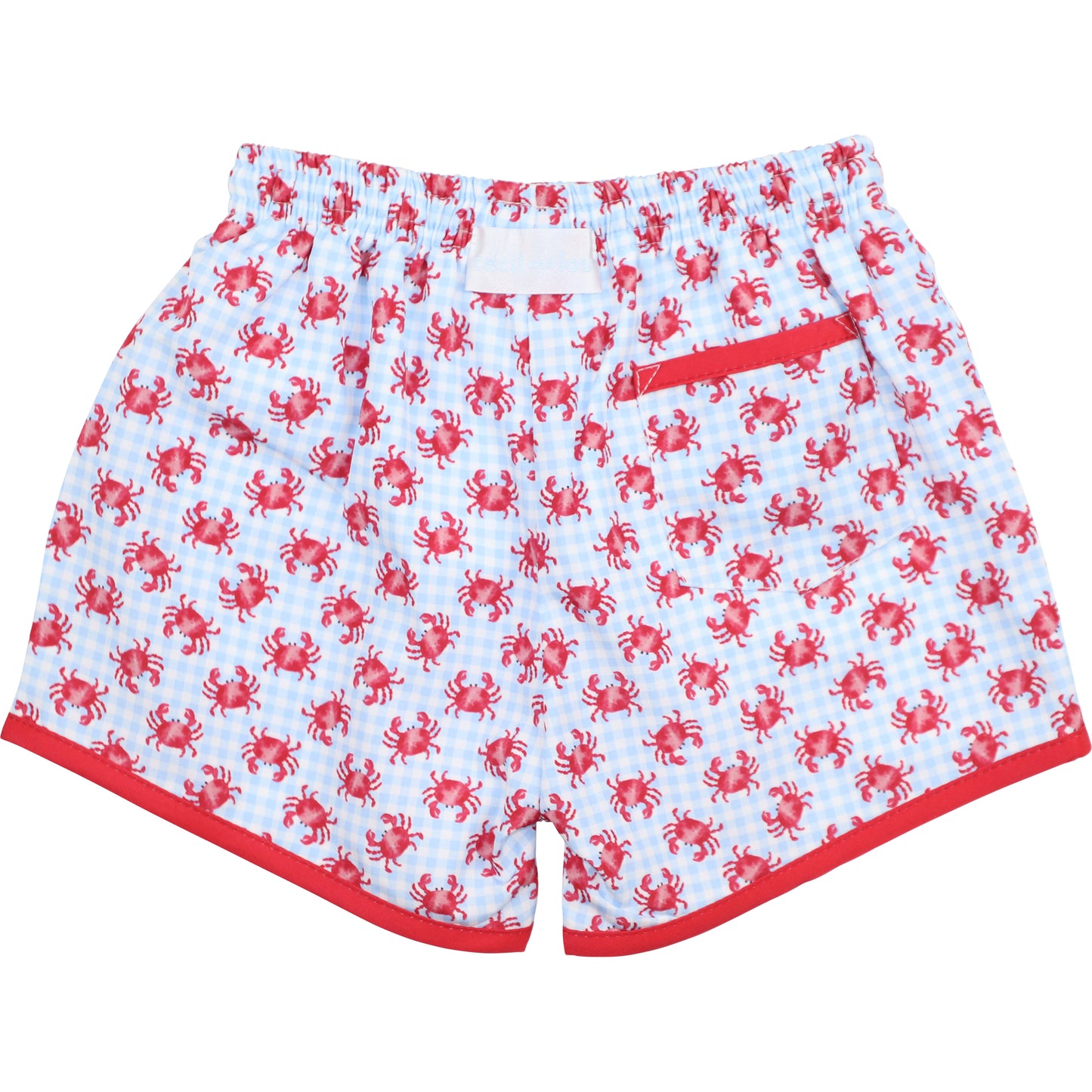 Blue And Red Check Crab Swim Trunks