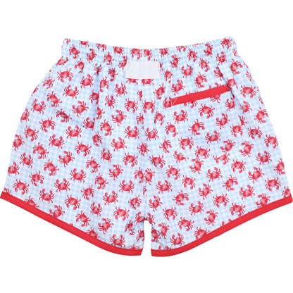 Blue And Red Check Crab Swim Trunks