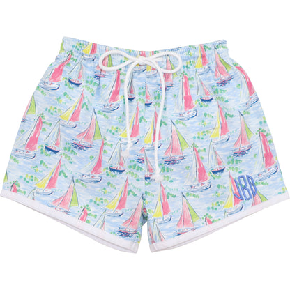 Patel Painted Sailboats Swim Trunks