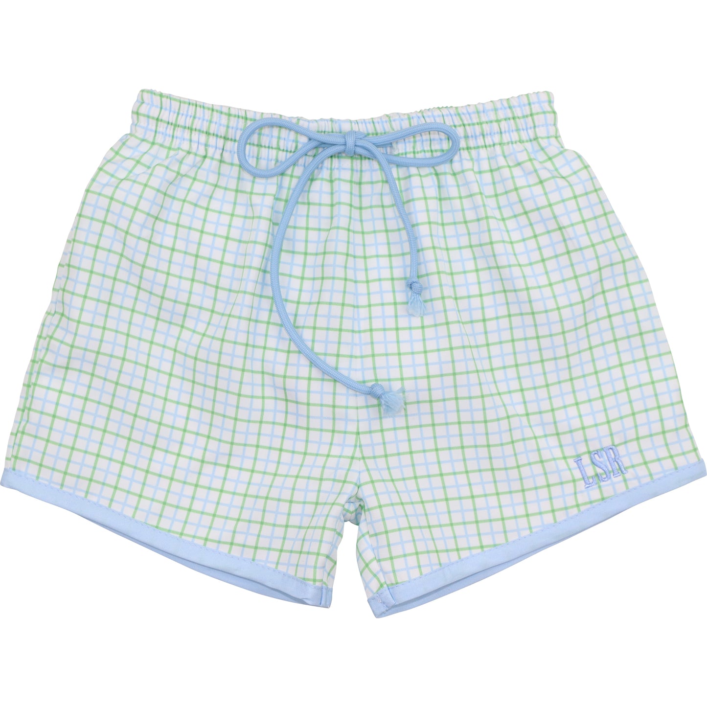 Blue And Green Windowpane Swim Trunks