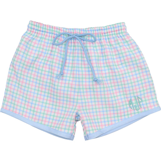 Blue, Pink And Green Swim Trunks