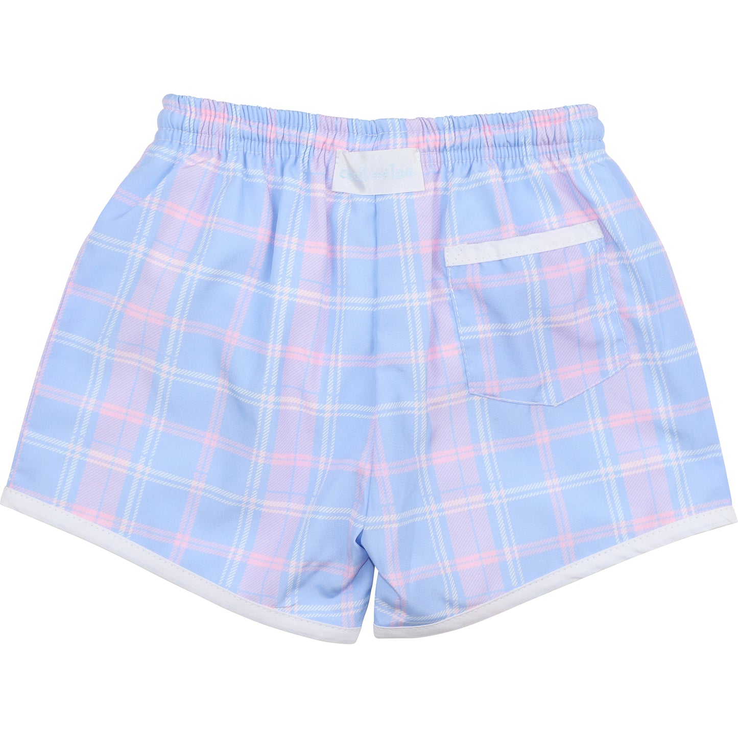 Blue And Pink Plaid Swim Trunks