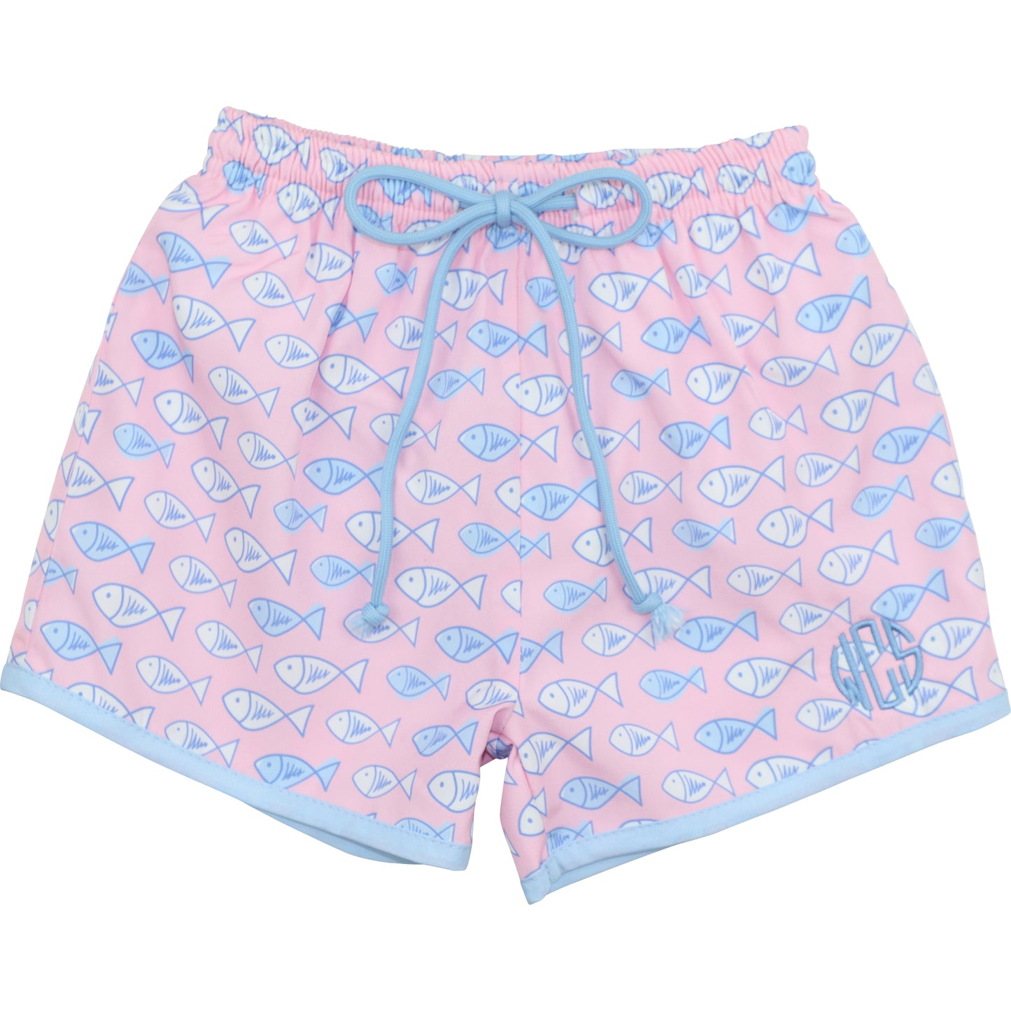 Blue And Pink Fish Print Swim Trunks