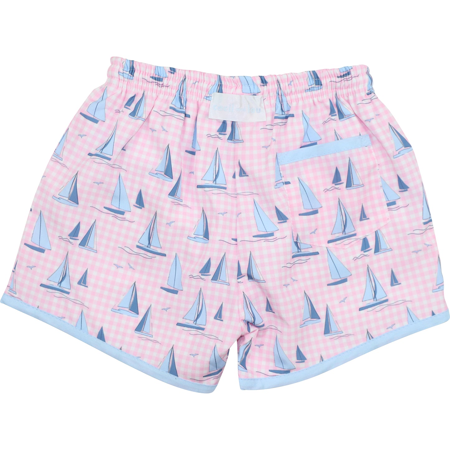 Pink And Blue Check Sailboat Swim Trunks