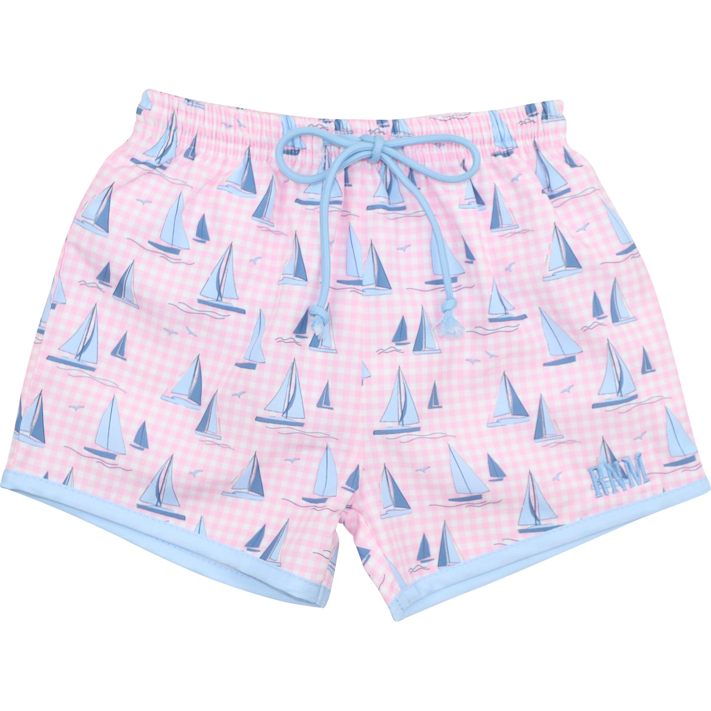 Pink And Blue Check Sailboat Swim Trunks