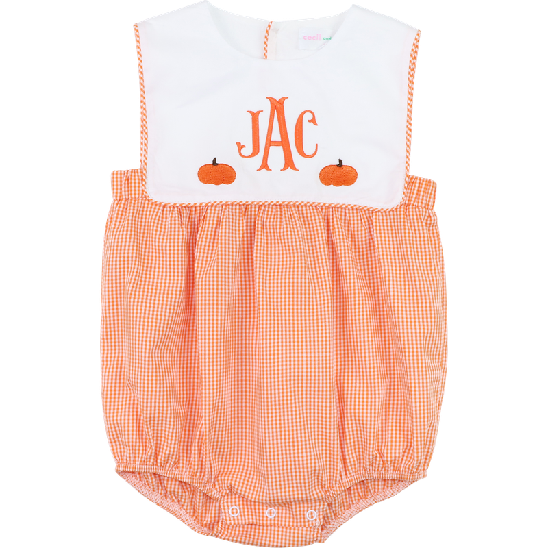 Orange Gingham Embroidered Pumpkin Bubble