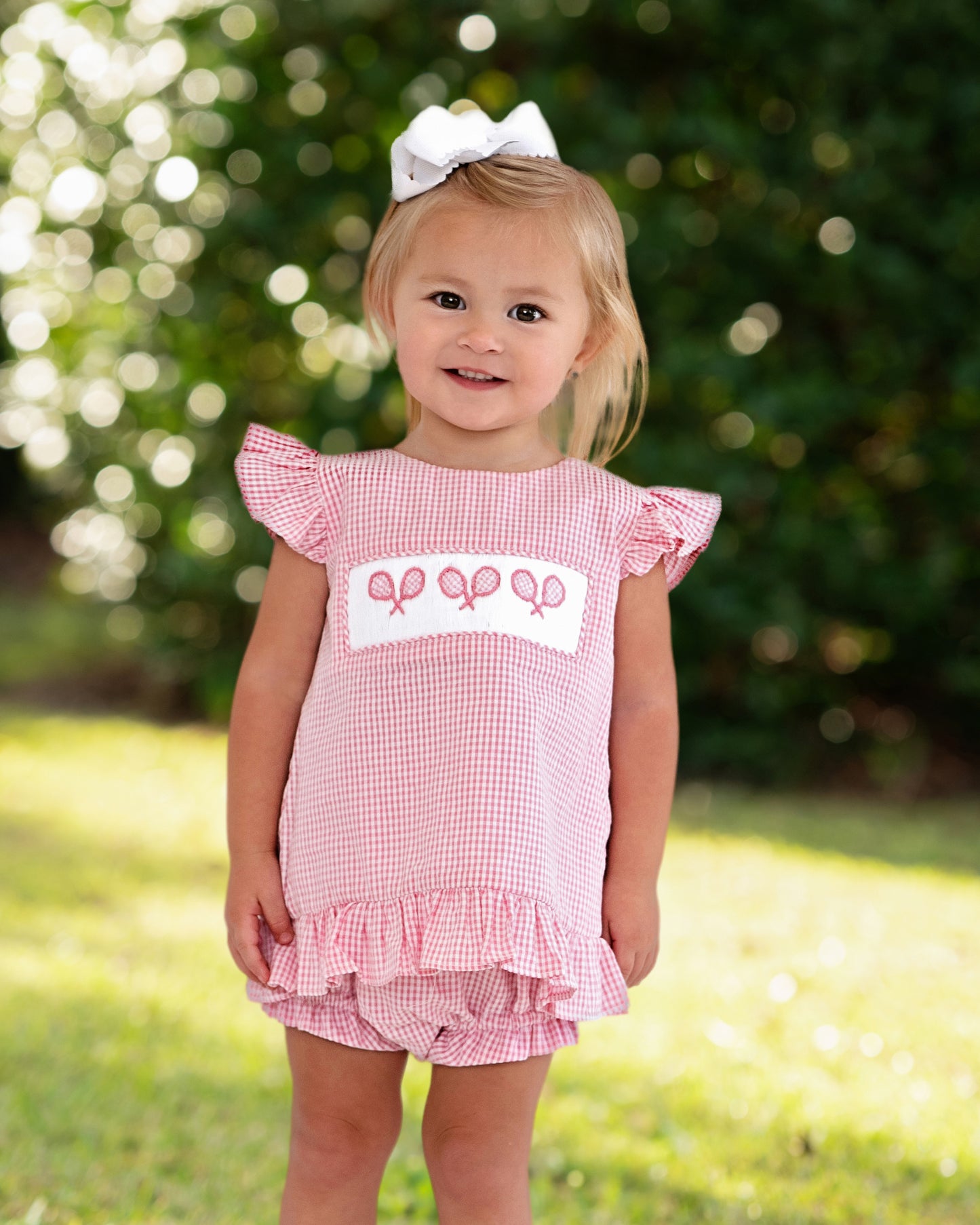 Pink Seersucker Smocked Short Set