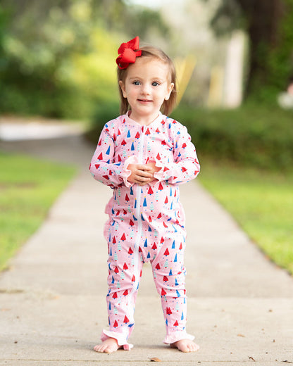 Pink And Red Christmas Tree Knit Zipper Pajamas