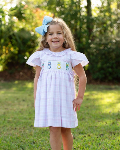 Pink Plaid Smocked Bunnies Dress