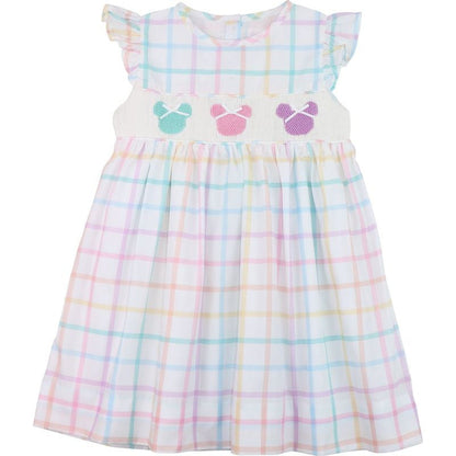 Pastel Windowpane Check Smocked Mouse Ears Dress