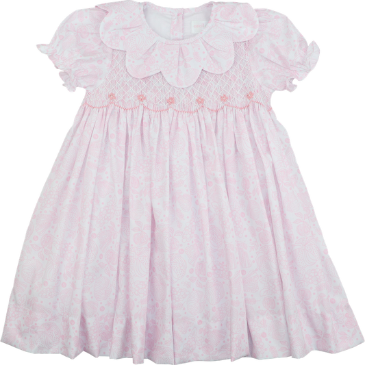 Pink Pumpkin Print Smocked Dress