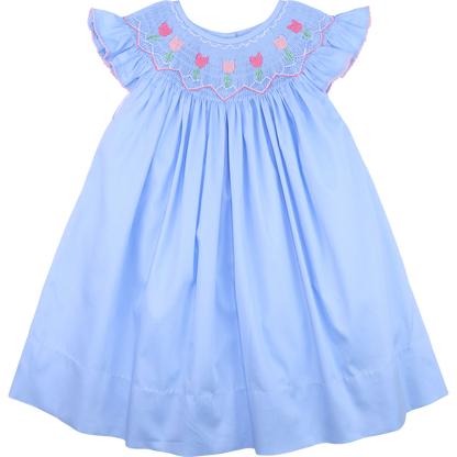 Blue Smocked Tulip Dress