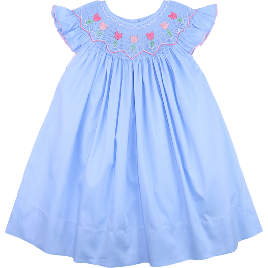 Blue Smocked Tulip Dress