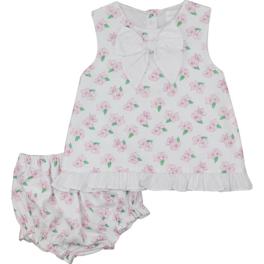 Pink Magnolia Bow Diaper Set