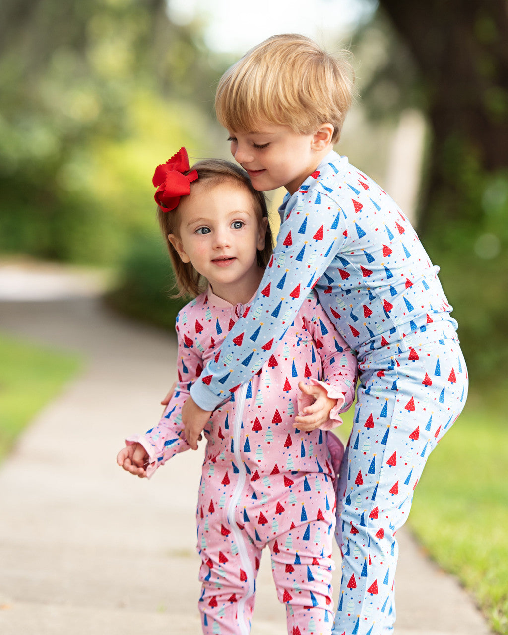 Blue And Red Christmas Tree Knit Pajamas