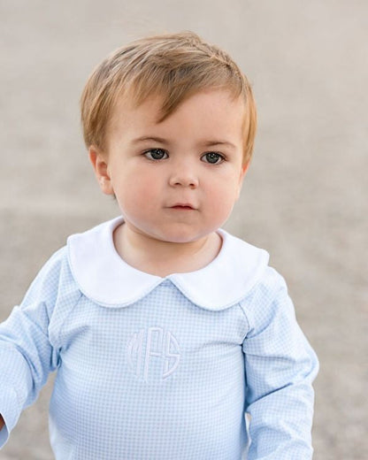 Blue Knit Gingham Long Romper