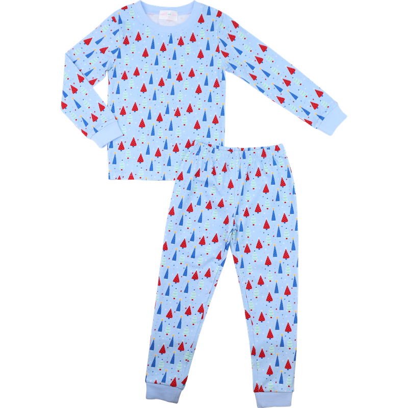 Blue And Red Christmas Tree Knit Pajamas