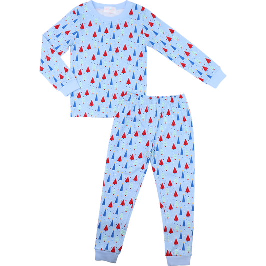 Blue And Red Christmas Tree Knit Pajamas