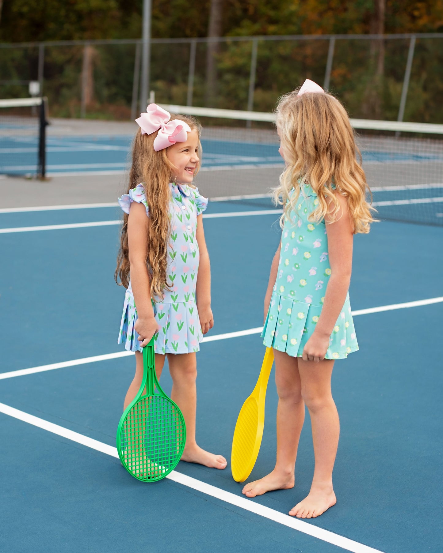 Pink And Green Lycra Tennis Dress