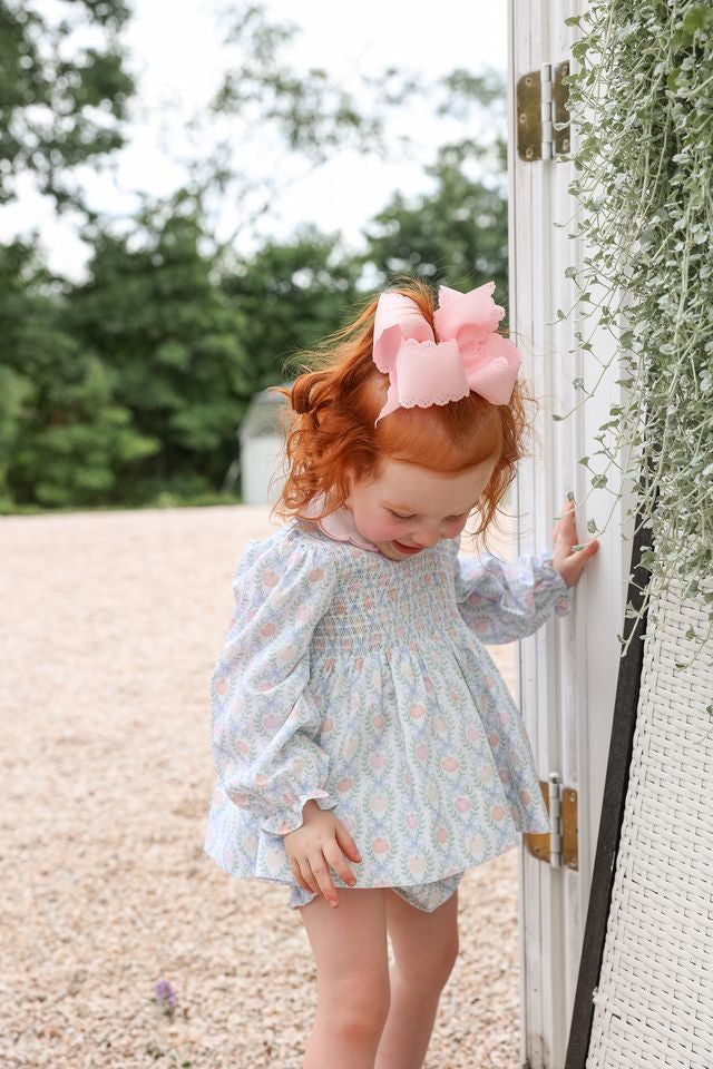 Pumpkin Print Smocked Scalloped Collar Diaper Set