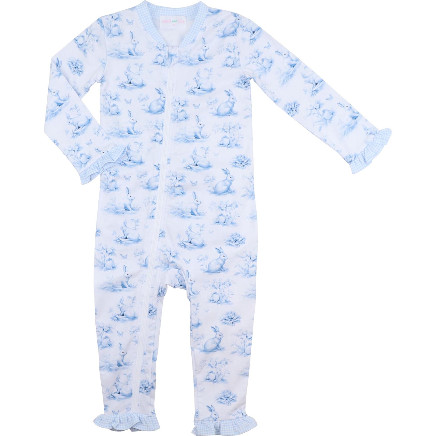 Blue Toile Bunny Knit Zipper Pajamas