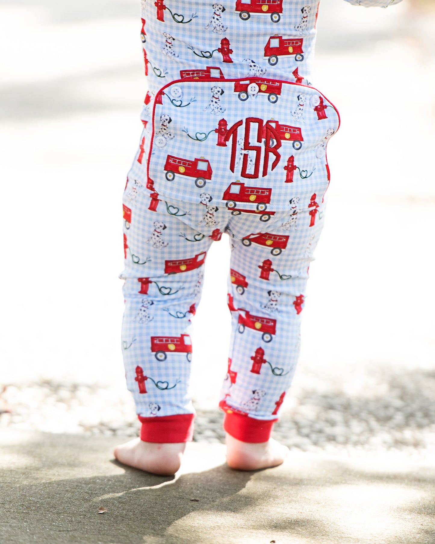 Valentine Firetruck Knit Zipper Pajamas