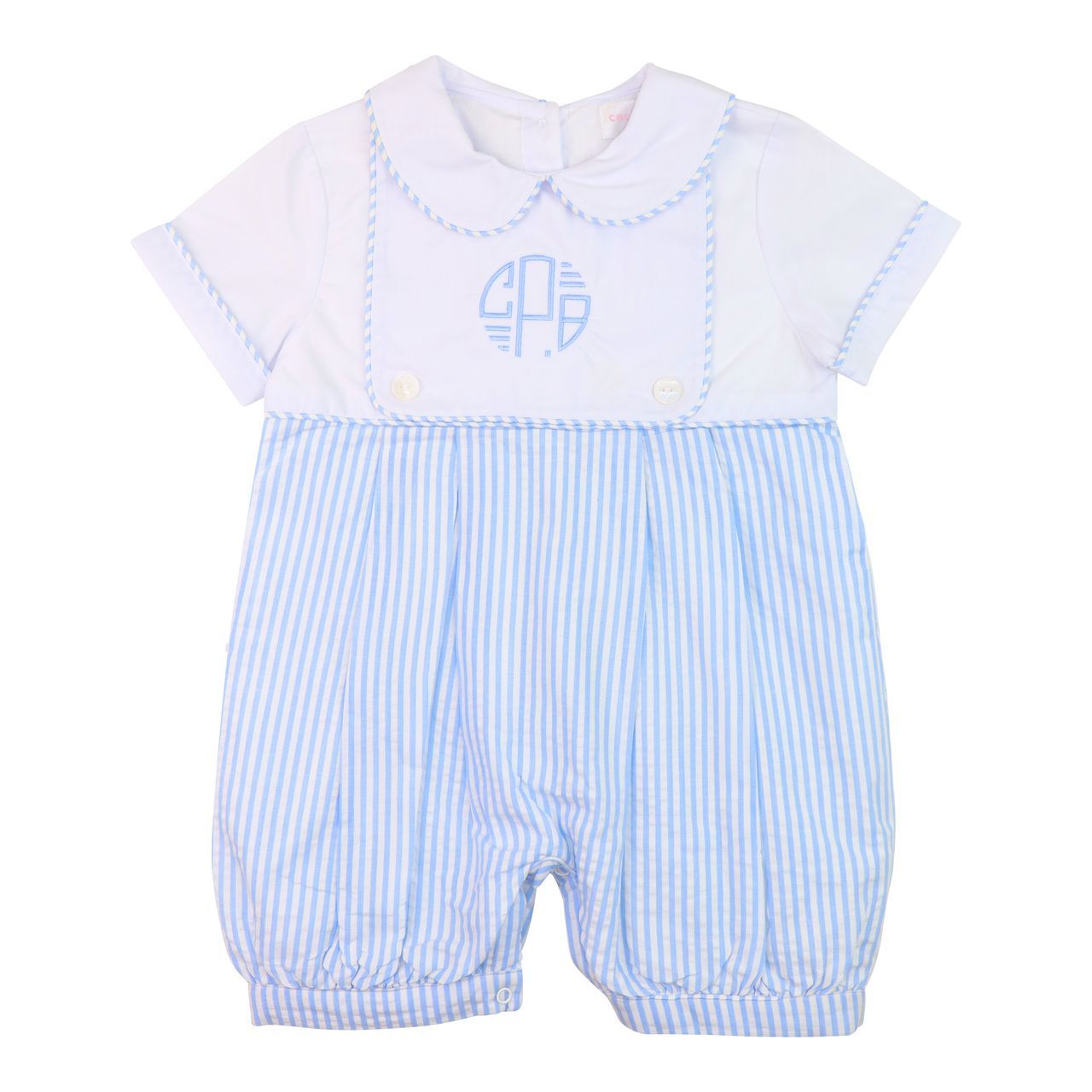 Blue And White Seersucker Short Romper