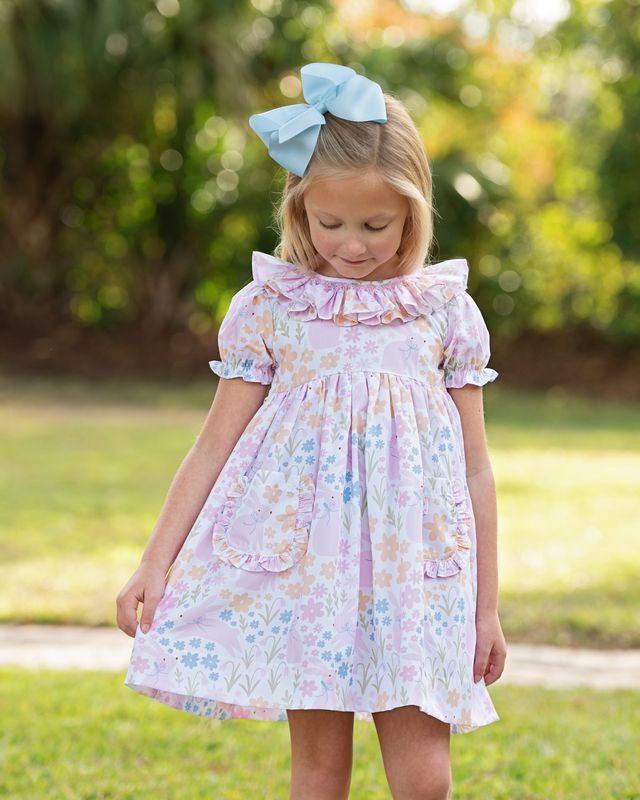 Pastel Smocked Bunny Pocket Dress