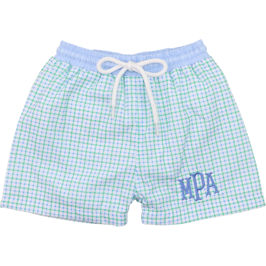 Green and Blue Windowpane Swim Trunks