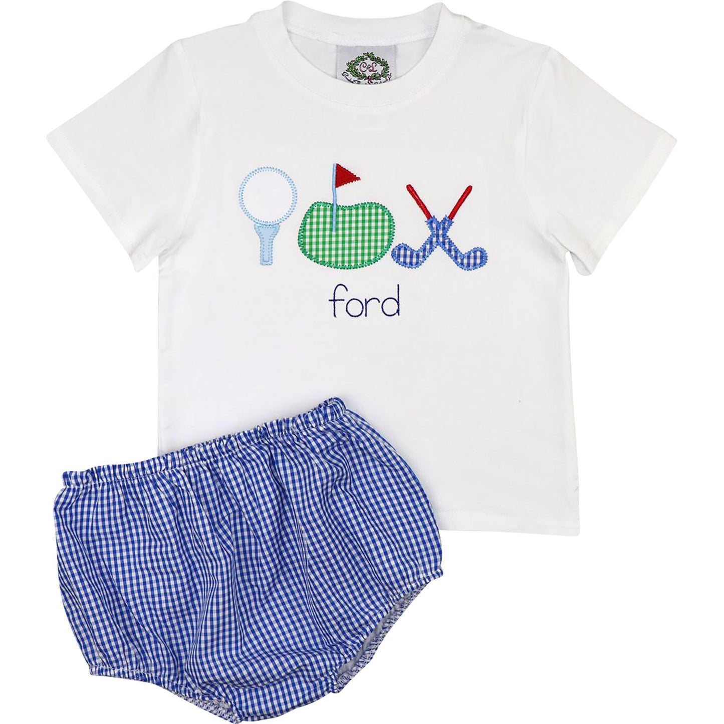 Navy Gingham Golf Diaper Set