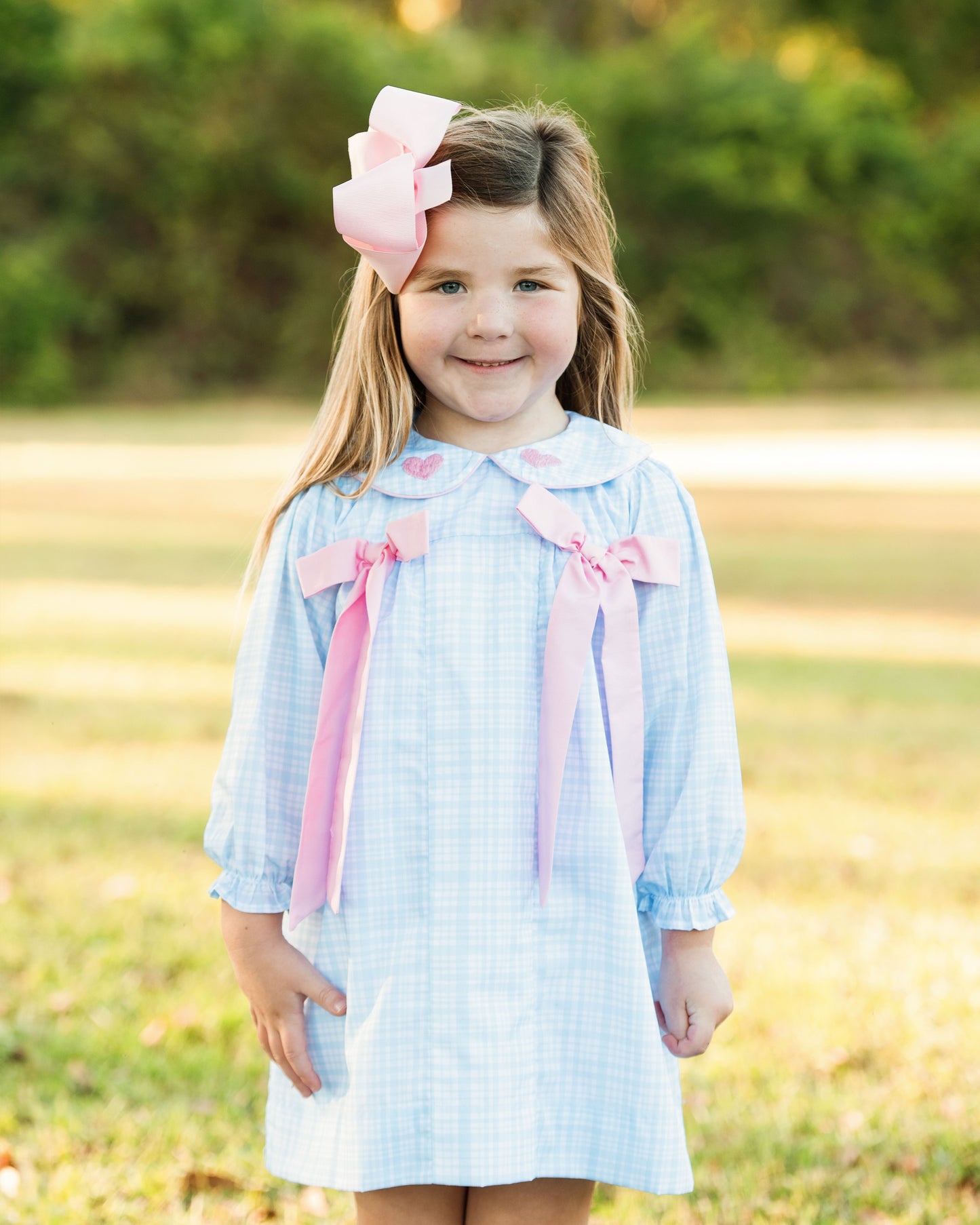 Blue Plaid Bow And Hearts Dress