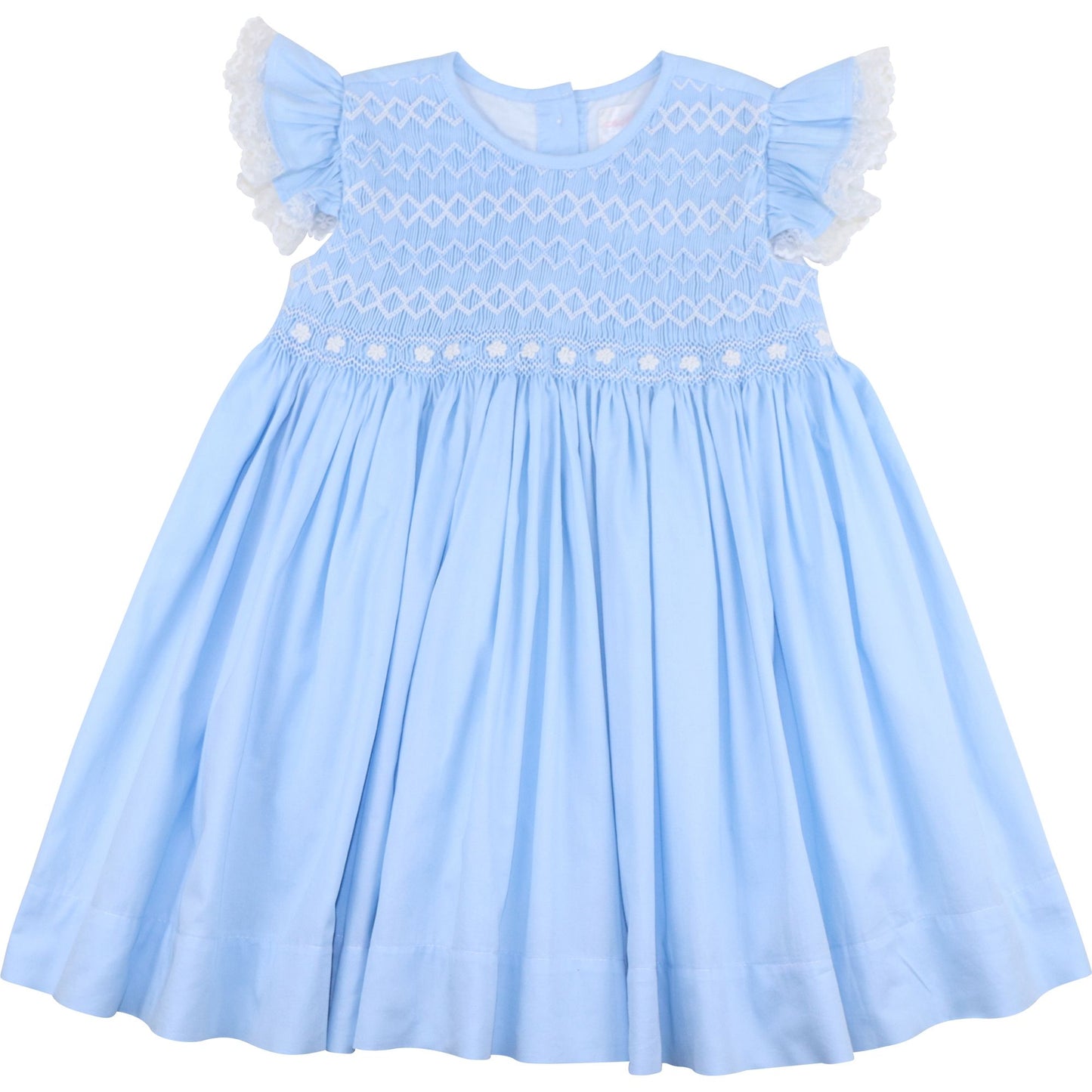 Blue Geometric Floral Smocked Dress