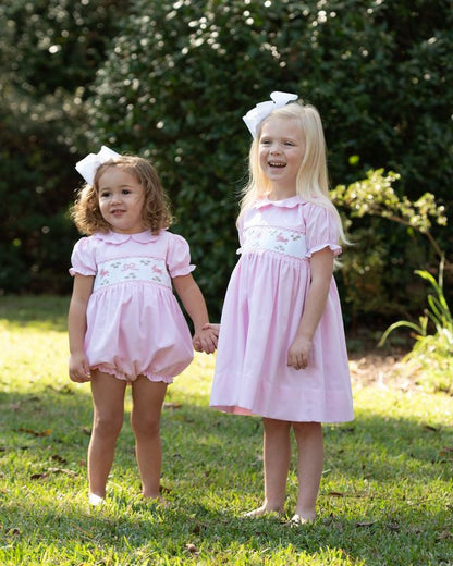 Pink Pique Smocked Bunny And Bow Dress