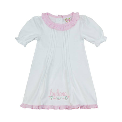 White and Pink Pleated Layette Gown