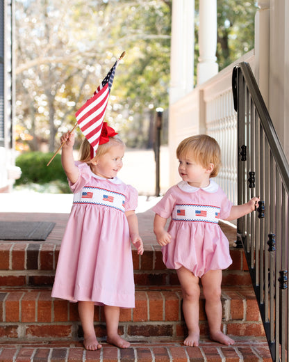 Red Gingham Smocked Flags Bubble