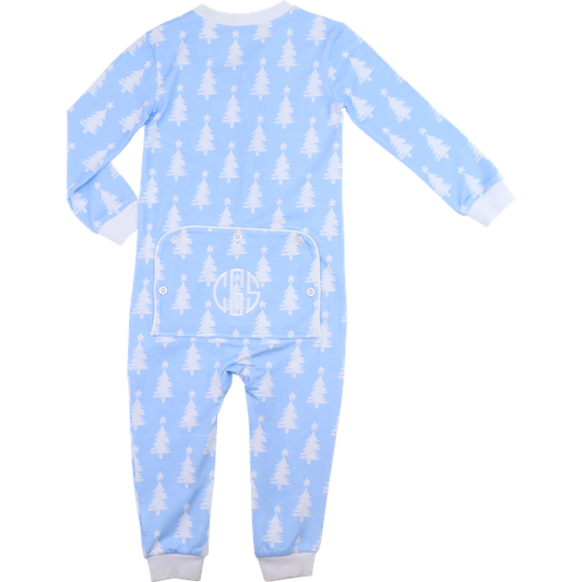 Blue And White Christmas Tree Knit Zipper Pajamas