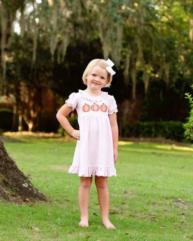 Pink Stripe Knit Applique Pumpkin Dress