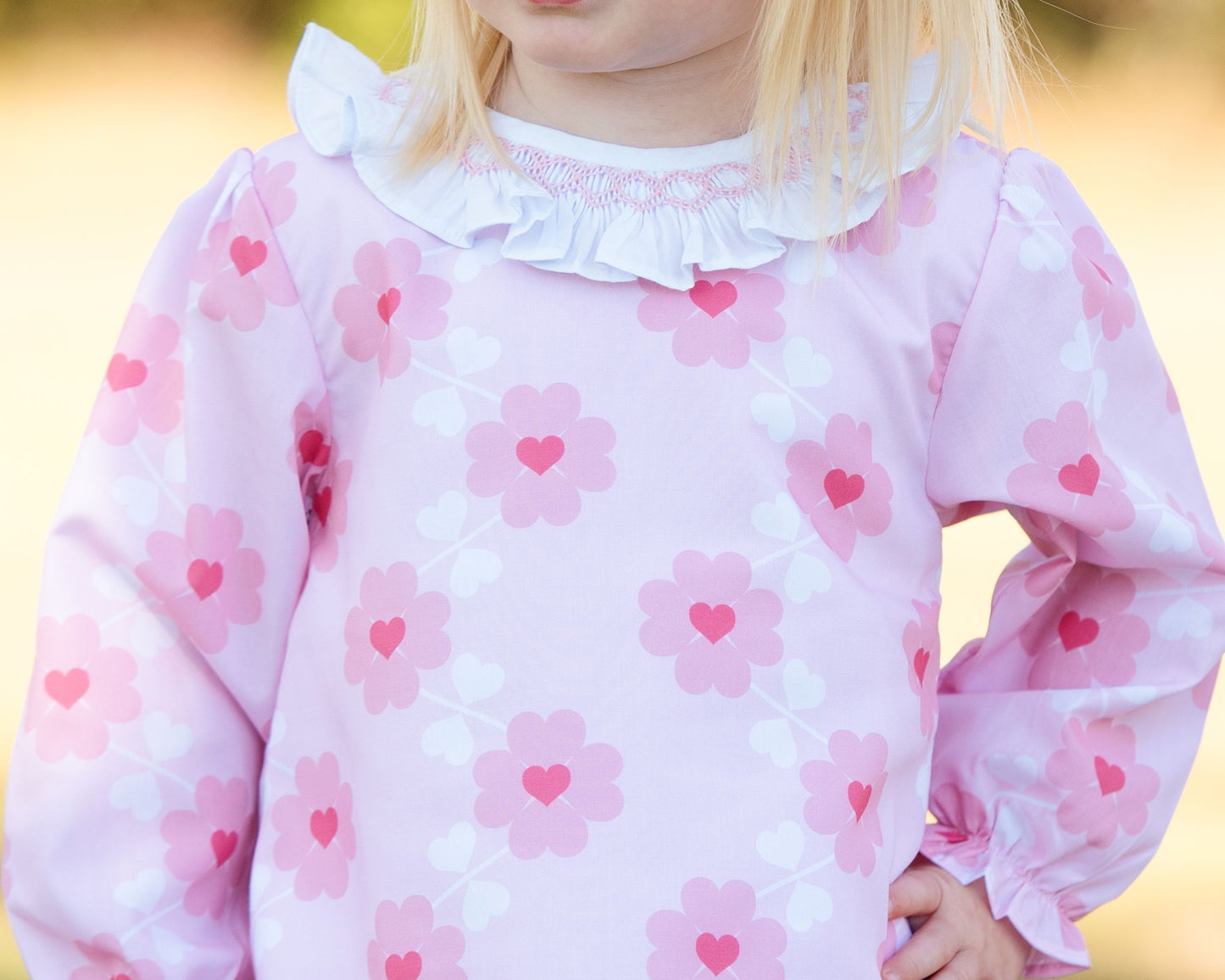 Pink Smocked Hearts Diaper Set