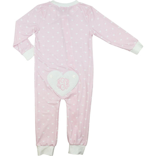 Pink And Ivory Heart Print Knit Zipper Pajamas